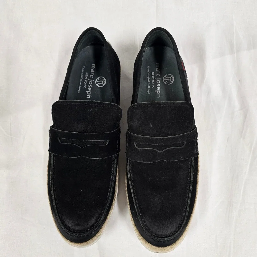 Marc Joseph New York Mens Black Suede Espadrille Penny Loafers‎ Handcrafted